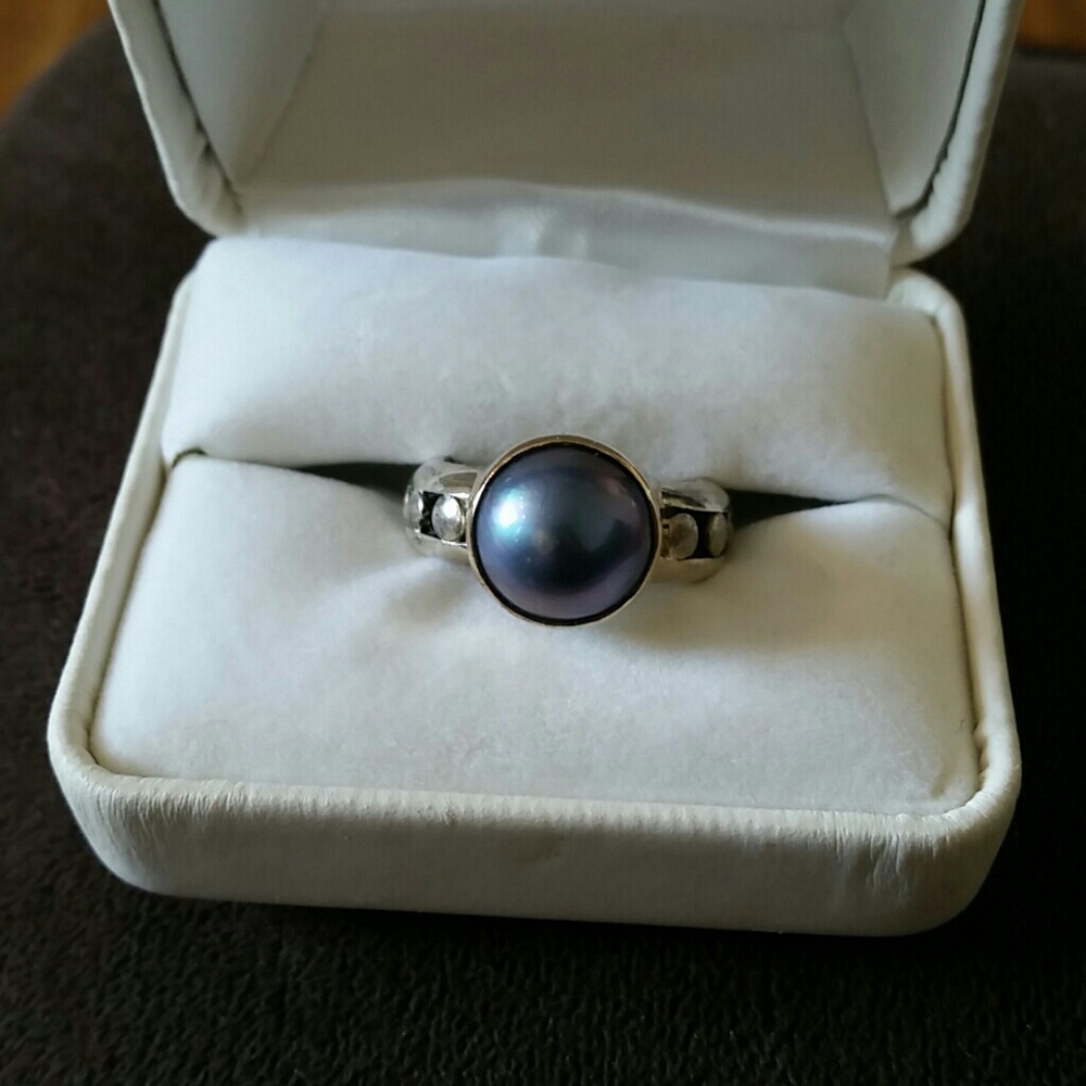 STERLING/GOLD PEACOCK PEARL HANDMADE RING